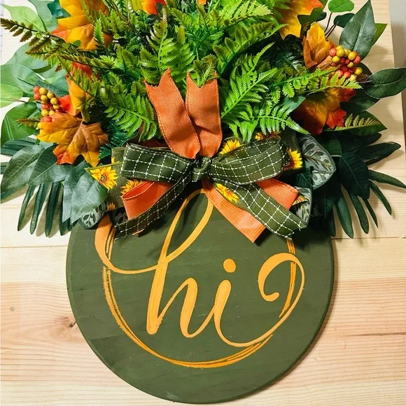Green and Orange Wreath with 'Hi' Sign